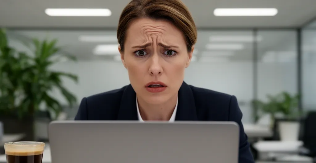 Professionnelle inquiète face à une notification de sécurité sur transfert de fichiers