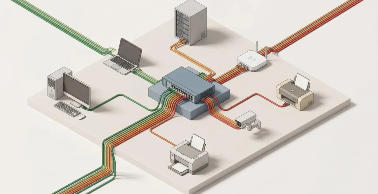 Commutateur réseau central interconnectant plusieurs équipements en topologie étoile